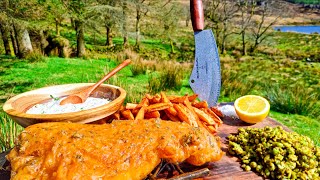 Crispy French Fries with Battered Fish cooked in the WILDERNESS No Talk ASMR cooking [upl. by Farrar]