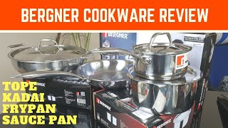 Bergner Stainless Steel Tri Ply Cookware Set Review Saucepans Frying Pan Kadai Tope Lid [upl. by Abihsat]