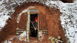 Building a Cave Primal Shelter  Cozy and Warm House Underground with Stove Bushcraft Construction [upl. by Ullund28]