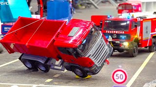 BEST OF THE RC FIRE FIGHTERS VOL IV  RC MERCEDES BENZ ACTROS  RESCUE TIPPING OVER RC TRUCK [upl. by Ytisahcal]