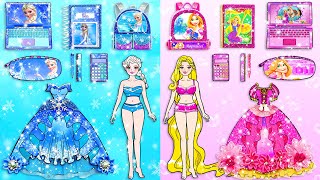 Barbie Dolls Dress Up  Decorate Blue and Pink Disney Princess School Supplies  WOA Doll Channel [upl. by Lleder251]