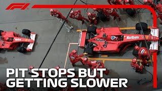 F1 Pit Stops But They Keep Getting SLOWER [upl. by Navanod]