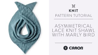 Asymmetrical Lace Knit Shawl  Knitting Tutorial  With Marly Bird [upl. by Sirtaeb805]