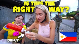 FILIPINO TEACHES FOREIGNER how to eat BALUT  Balut Challenge [upl. by Leach]