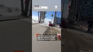 Terrifying Rogue Wave Slams a Street in Ventura California [upl. by Tutto483]