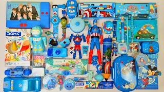 Ultimate blue stationery collection  bts pencil box Doraemon watch rc car doms crayons Pencils [upl. by Fenwick]