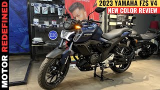 Finally New Yamaha FZS V4 2023 E20 Dark Matte Blue Color Review  Price amp Mileage [upl. by Niai]