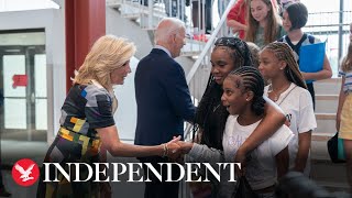 DC schoolchildren look bemused as Bidens welcome them back to school [upl. by Nosylla887]