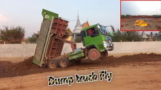 Construction 04 🚀🚜🚀 dump truck fly and puch the soil up 🚧 by bulldozer with dump truck working [upl. by Adnof]