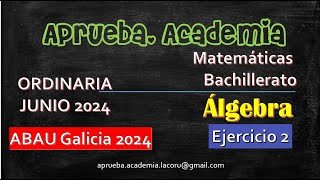 ABAU ORDINARIA 2024GALICIAMATEMÁTICAS II Ejercicio 2 de Álgebra Aprueba Academia [upl. by Nivk]