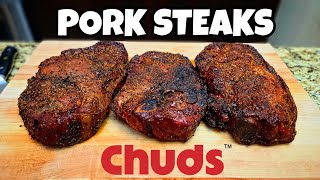 Pork Steaks Cooked On My New Chud Box  Smokin Joes Pit BBQ [upl. by Hakaber]