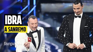 Ibrahimovic a Sanremo 2024 l’ex calciatore ad Amadeus “Sono venuto per proteggerti da te stesso” [upl. by Intruok97]