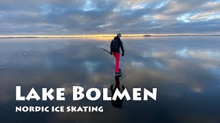 Nordic ice skating on frozen lake Bolmen in Sweden [upl. by Chenay572]