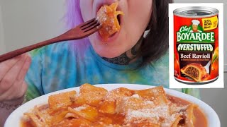 ASMR Chef Boyardee OVERSTUFFED Beef Ravioli TWO cans Eating soundsno talking Mukbang [upl. by Alejandra636]