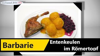 Barbarie Entenkeule im Römertopf aus dem Backofen mit Semmelknödel und Rotkohl [upl. by Norval]