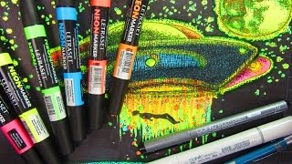 Letraset Promarker Neon Marker Challenge Hilighter challenge  UFO Abduction [upl. by Faline27]