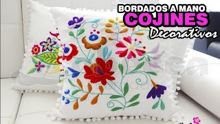 💕 COJINES DECORATIVOS Bordados a Mano 🔴 BORDADO MEXICANO Flores ❤ COJINES para DECORAR la SALA 🔰 [upl. by Paige]