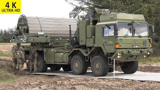 Danish Armed Forces Engineers lay FAUN Trackway Convoy crossing MOWAG Piranha M113 APC NATO Exercise [upl. by Aneled]