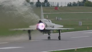 Saab AJS37 Viggen thrust reverser landing and short take off Swedish Air Force 90 years at Malmen [upl. by Mame]