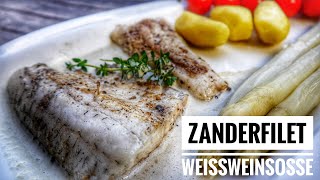 118 Zanderfilet mit Weißweinsoße  mein Lieblingsfisch von der Plancha und vom Hozkohlegrill [upl. by Ettenuj]