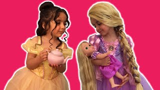 PRINCESS TEA PARTY PART 1  Cake Elsa Toys and Dolls  Princesses In Real Life [upl. by Kei755]