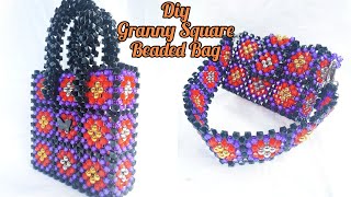 HOW TO MAKE A GRANNY SQUARE BEADED BAG two versions [upl. by Mohkos]