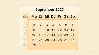 Kalender September 2025 [upl. by Irpak]