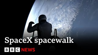 SpaceX astronauts make history as they conduct first private spacewalk  BBC News [upl. by Yalcrab]