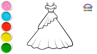 How to draw barbie doll dress frock easy step by step  barbie drawing and coloring tutorial [upl. by Dominique]