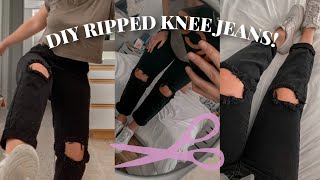 DIY RIPPED KNEE JEANS Nosew wardrobe flip [upl. by Seigler]