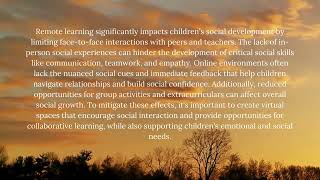 Remote Learning and Its Impact on Childrens Social Development [upl. by Yrrag124]