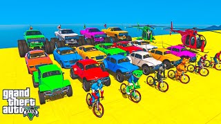 GTA V Mega Ramp On Monster truck Jets and Cars by Trevor and Friends Stunt Map Racing Challenge [upl. by Milore]