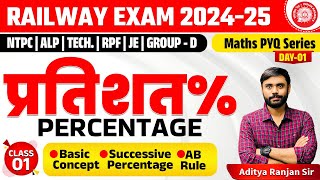 🔴PERCENTAGE01 प्रतिशत  RAILWAY MATHS PYQ SERIES  FOR NTPC RPF ALP GROUPD  ADITYA SIR [upl. by Sparhawk]