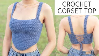 Easy Crochet Corset Top Tutorial  Crochet Crop Top  Chenda DIY [upl. by Bonner]