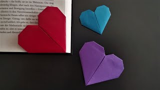 Herz Origami Lesezeichen basteln  How to make a easy heart bookmark corner  DIY [upl. by Rehtae]