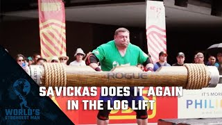 2018 Worlds Strongest Man  Savickas Does it AGAIN in the Log Lift [upl. by Margarita]