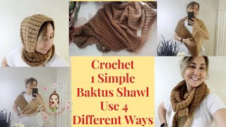 Crochet Simple Baktus Shawl Use 4 Different Ways  Crochet Simple Shawl [upl. by Aillimac569]