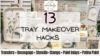 13 Tray Makeover Hacks  Transform thrifted finds with IOD Decoupage Paper Stencils amp Patina Paint [upl. by Eanal]