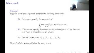 Existence of an epsilonequilibrium in Bayesian games with nested information Royi Jacobovic TAU [upl. by Norm735]