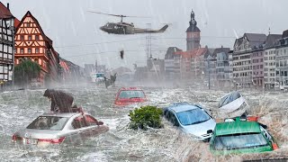 Cars float on the streets of Germany Heavy Flooding hit Nuremberg Germany [upl. by Cirdek]