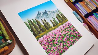 Oil Pastel landscape 60  How to Paint Forest Nature for Beginners  Healing ASMR Drawing [upl. by Oisinoid]