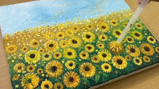 Painting Sunflower Field  Acrylic Painting  Comb and Stamp Painting Technique [upl. by Wichern]