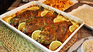 صنية السمك المشوي مع الخضار بتتبيله وطعم عالمي Grilled fish tray with vegetables [upl. by Aihtnic269]