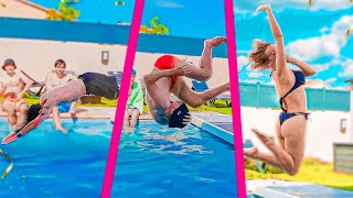 CONCOURS DU MEILLEUR PLONGEON DANS LA PISCINE  filles vs garçons [upl. by Cindee669]