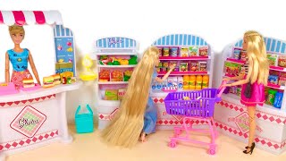 Barbie Doll Supermarket Grocery Shopping Poupée Supermarché Lebensmittel Einkaufen باربي محل بقالة [upl. by Nylasoj]