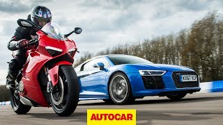 Drag race Audi R8 vs Ducati Panigale V4  Car vs Bike  Autocar [upl. by Teyut]