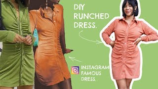 Homemade Ruched Dress  Cutting And Stitching Poplin Fabric [upl. by Ttirb794]