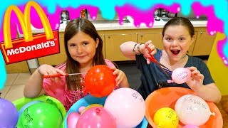 MAKING SLIME WITH BALLOONS IN McDONALDS OMG 😂  Making Balloon Slime in Public Challenge [upl. by Hniv]