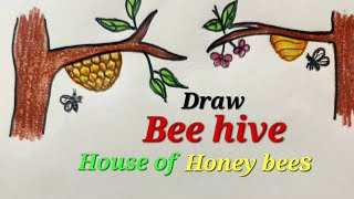 Honey bee house drawing easy for kids Bee hive drawing easy for EVS honey bee hive drawing easy [upl. by Walls32]