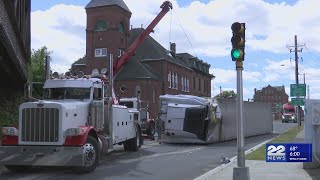 Crews called to tractortrailer rollover on Lyman Street in Holyoke [upl. by Aicekal]